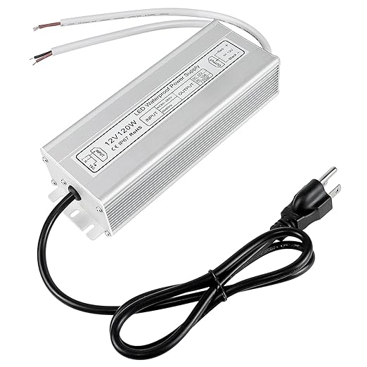 inShareplus LED Power Supply 120W IP67 Waterproof Outdoor DriverAC 80-265V to DC 12V 10A Low Voltage Transformer Adapter with 3-Prong Plug for LED Light Computer Project Outdoor Use