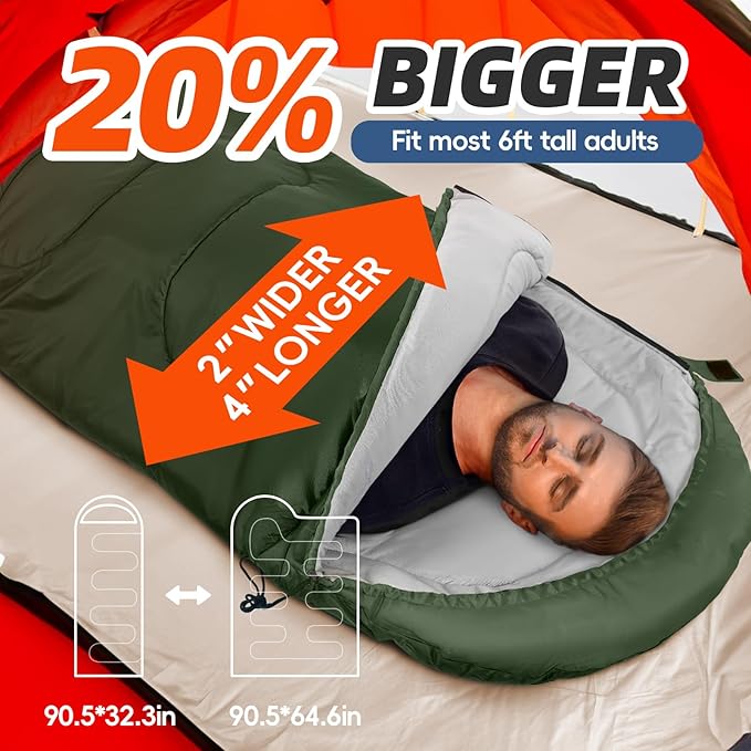MEREZA Sleeping Bags for Adults Cold Weather Mens Warm Sleeping Bag for Big and Tall Girls Boys with Compression Sack for 3-4 Season Camping Backpacking Hiking