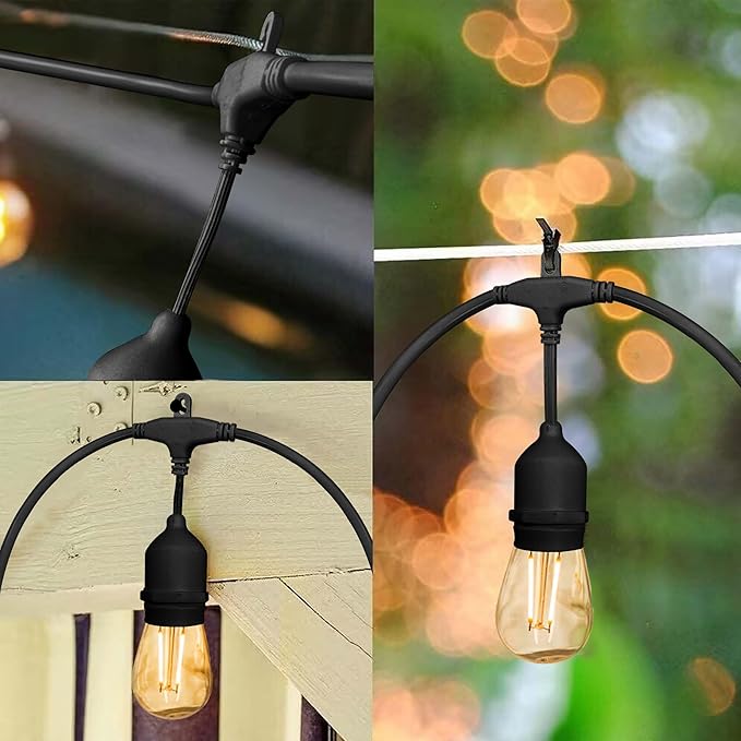 Banord Outdoor String Lights Commercial Grade 96ft Waterproof with 30 S14 Shatterproof Dimmable LED Bulbs Heavy Duty Hanging Lights for Patio Garden Backyard Decoration 2W 2x48ft Strands