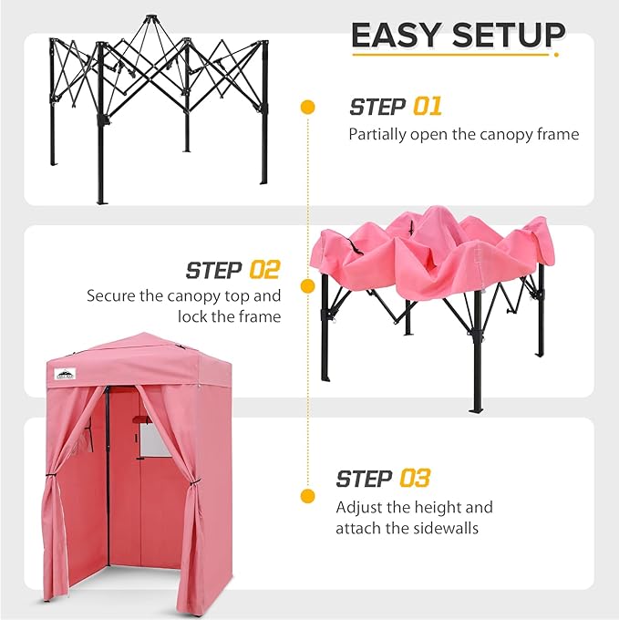 EAGLE PEAK Flex Ultra Compact 4x4 Pop-up Canopy Tent with Vented Top Sun Shelter Fast Set Up Changing Room Portable Privacy Canopy for Camping Photoshoots and More (Pink)