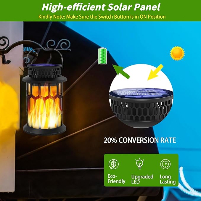 Sola Lanterns Outdoor Waterproof Flickering Flame Hanging Solar Lanterns Solar Powered Wireless Lantern Decorative Lighting for Halloween PartyPatioGardenYardPathway