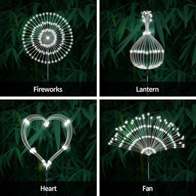 Unihoh Solar Garden Lights Outdoor 4 Pack 120 LED Waterproof Decorative String Lights 8 Modes with Remote DIY Outdoor Decor for Pathway Walkway Yard (Cool White)