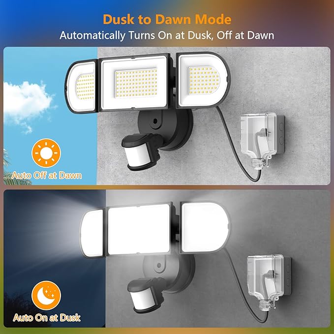 Onforu 130W LED Motion Sensor Outdoor Lights Plug in Dusk to Dawn Outdoor Lighting 13000LM Motion Detector Outside Flood Light with Remote 6500K IP65 Waterproof Security Light(Black)