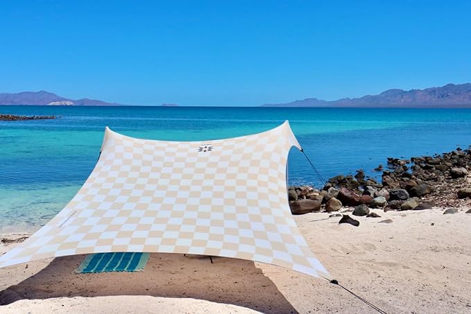 Neso Grande Portable Beach Tent Sun Shelter - Lightweight Beach Shade Canopy - Easy Setup for Family Outings - Patented Reinforced Corners - UPF 50+ Sun Protection - 7ft Tall 9 x 9ft