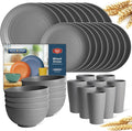 Teivio 32-Piece Kitchen Plastic Wheat Straw Dinnerware Set Service for 8 Dinner Plates Dessert Plate Cereal Bowls Cups Unbreakable Colorful Plastic Outdoor Camping Dishes Grey