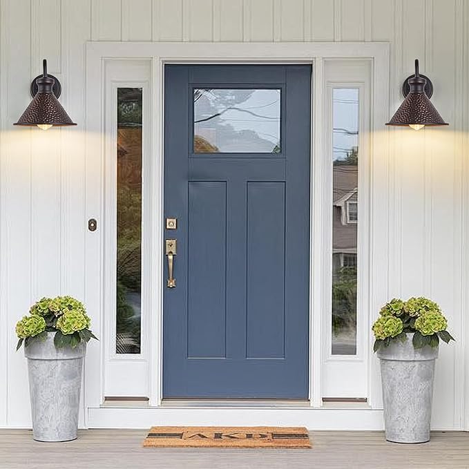 Dusk to Dawn Outdoor Gooseneck Wall Sconce with Dark Sky Cast Hammered Aluminum Shade in Oil Rubbed Bronze FinishAnti-Rust Waterproof Outdoor Light for Farmhouse Porch Garage1-Light E26