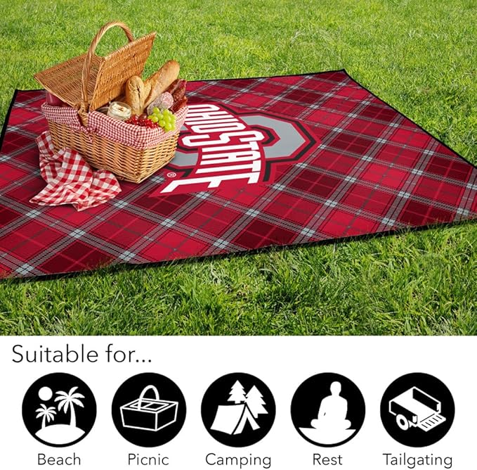 LOGOVISION The Ohio State University Picnic Outdoor Blanket 50x60 Plaid Pattern Foldable Blanket for Picnic Beach Camping Park Tailgate