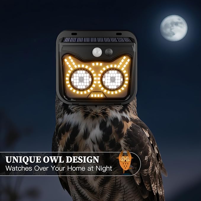 Solar Motion Sensor Lights Outdoor Owl Shaped Warm White Waterproof Solar Powered Wall Lights 3 Lighting Modes Security Flood Lights for Outside Deck Fence Yard Garden Step Porch Door -10 Pack