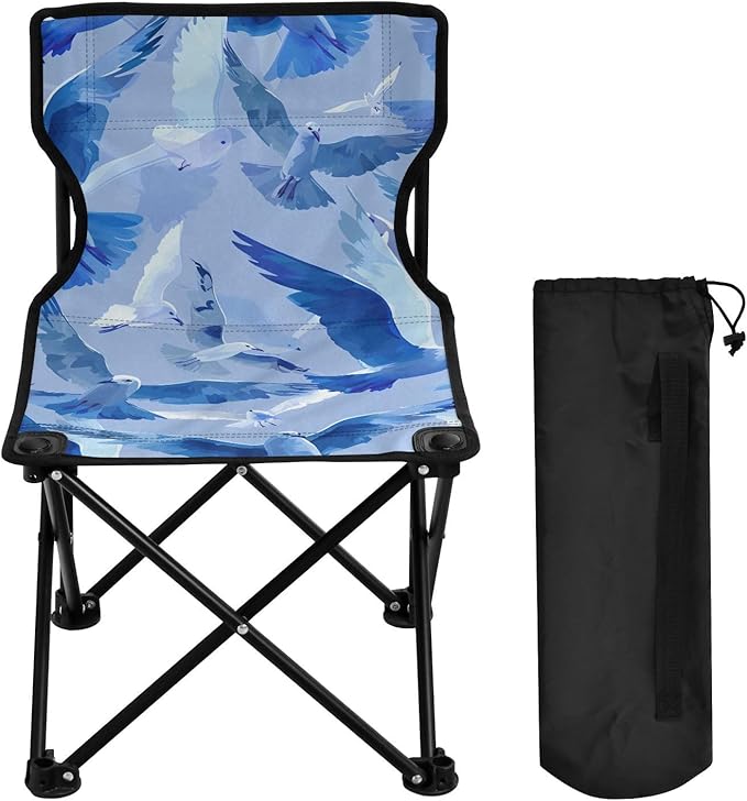 Sea Mew Portable Camping Chairs Folding Chair - Durable Oxford Fabric Lightweight Iron Frame Easy Fold Design - Ideal for Outdoor Activities Camping Fishing and Travel