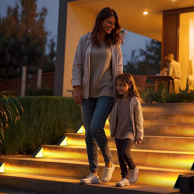 8 Pack Solar Stair Lights Outdoor Step Lights with Waterproof IP67 Warm White LED Solar Light for Outside Light Decor for Stair Deck Front Step Front Porch Patio and Backyard