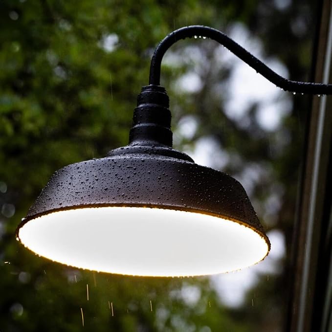 Steel Lighting Co. Large Outdoor Barn Light | Gooseneck Light Fixture | Made in America from 18-Gauge Steel | 20 Dome | 23 Gooseneck Galvanized Exterior/Galvanized Interior