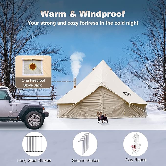 Happybuy Canvas Bell Tent - 4 Seasons Breathable 100% Cotton Canvas Yurt - w/Stove Jack Luxury Glamping Tent Waterproof for Family Camping Hunting Party
