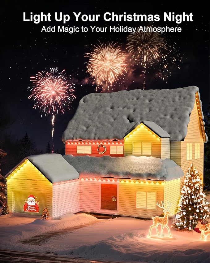 Permanent Outdoor Lights for House 50ft RGB Smart LED Eave Lights with APP &amp Remote Control IP67 Waterproof for Outdoor Decorations Including Halloween Christmas and Daily Lighting