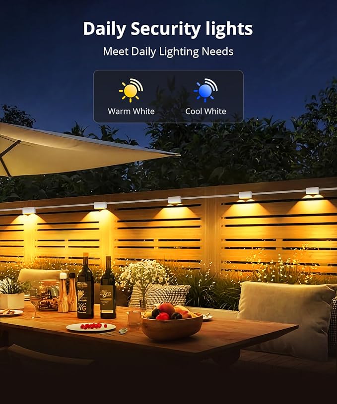 Outdoor Deck Lights 16 Packs Smart RGBCW Fence Light 100+ Scene Modes Dual Lens LED String Lights with APP/Voice/Remote Control IP65 Waterproof for Halloween Christmas Decor 105ft White