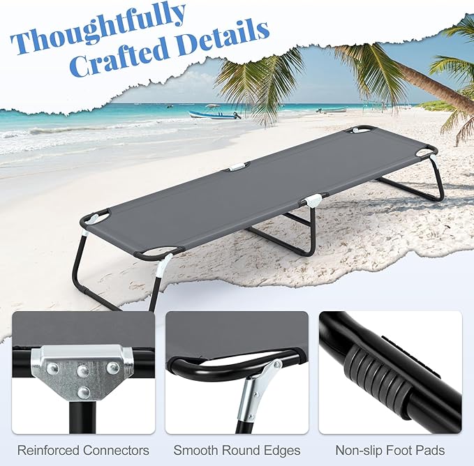 Goplus Folding Camping Cot Heavy Duty Collapsible Foldable Camping Bed for Adults Kids with Non-Slip Foot Pad Indoor Outdoor Portable Sleeping Cot for Hiking Camping Fishing