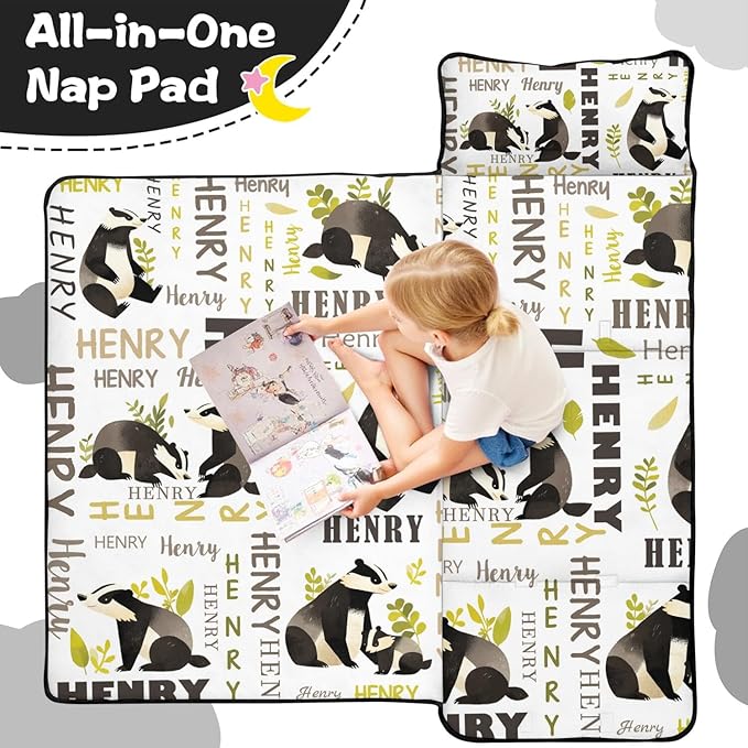 Personalized Toddler Nap Mat – Custom Name Sleeping Bag with Pillow &amp Blanket Roll-Up Nap Mats for Daycare