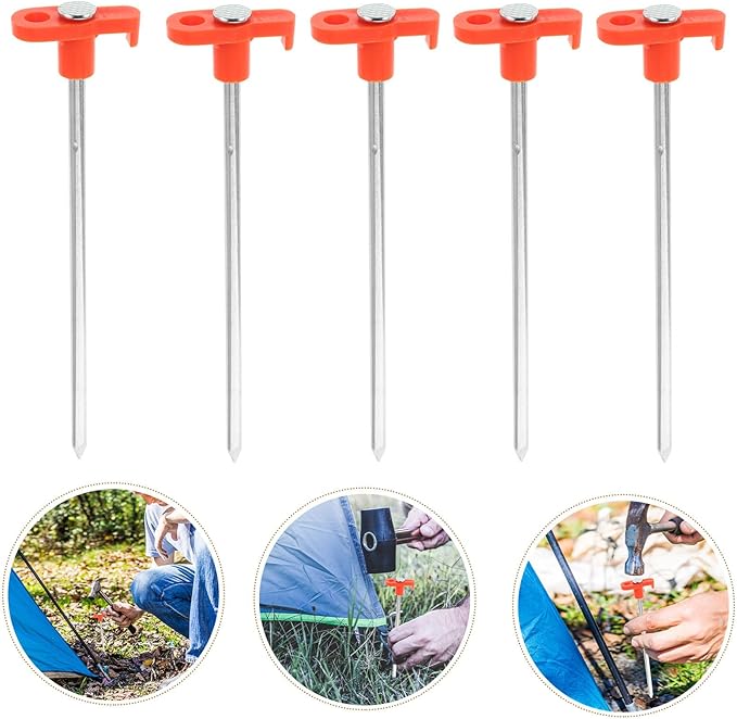 Angoily 20pcs Glow-in-The-Dark Camping Tent Stakes 6 * 180mm Metal Ground Pegs Outdoor Hiking Windproof Tent Anchors Tarps and Shelters
