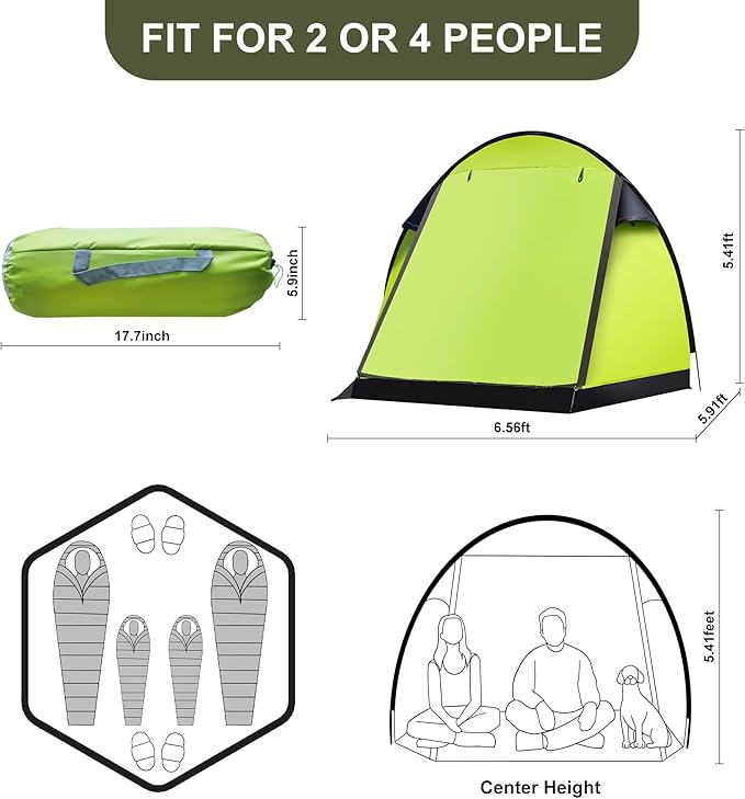 Revolutionary Single-Pole Ultra-Light 4-Person Tent: Double Door Ventilation Spacious Layout &amp Economic Camping Solution Without Awning Poles