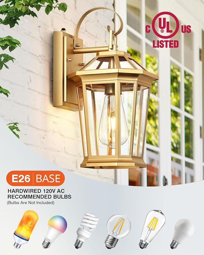 VIANIS Outdoor Porch Lights Wall Mount Dusk to Dawn Exterior Light Fixture for House 100% Anti-Rust Aluminum Waterproof Porch Light Outside Wall Lights Gold Wall Sconce Lanterns for Garage
