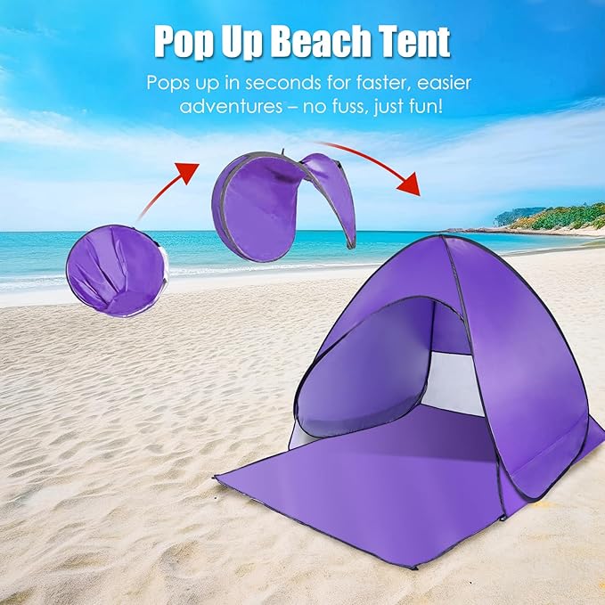 Pop Up Beach Tent Sun Shelter for 2-3 Person Sun Shelter with UPF 50+ &amp Lightweight Portable Beach Tent Easy Pop Up for Outdoor Camping Fishing