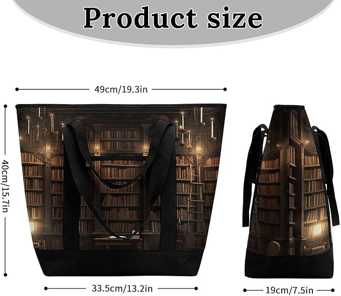 Insulated Shopping BagLarge Reusable Cooler Bags Book Room Mysterious Library Printed Foldable Shopping BagTravel Waterproof Shoulder Bag