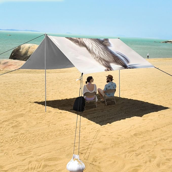 ALAZA Cute Raccoon Peace Gestures Beach Tent Sun Shelter UPF50+ Protection Beach Shade Canopy w/ 4 Sandbags for Outdoor Camping Fishing Backyard Fun Picnic 10x9 ft
