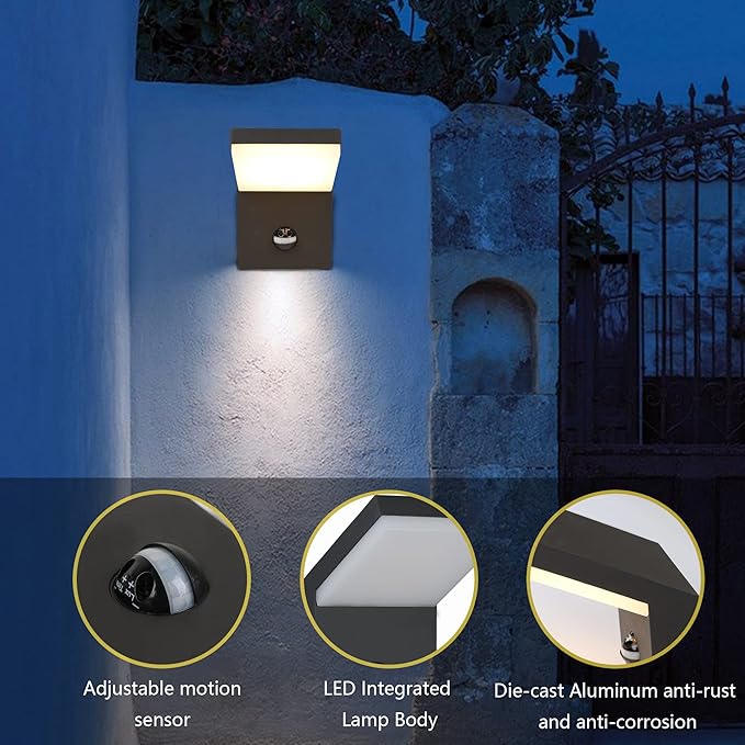 2 Pack Outdoor Motion Sensor Wall Sconce Light LED Modern Exterior Porch Light Fixture IP54 Waterproof for House Garage Patio Decoration1800LM