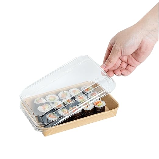 Restaurantware-LIDS ONLY: Matsuri Vision 7.4 x 5.2 x 1.2 Inch Lids For Sushi Containers 100 Airtight Lids - Containers Sold Separately No-Fog Design Clear Plastic Dome Lids For Sushi Boxes