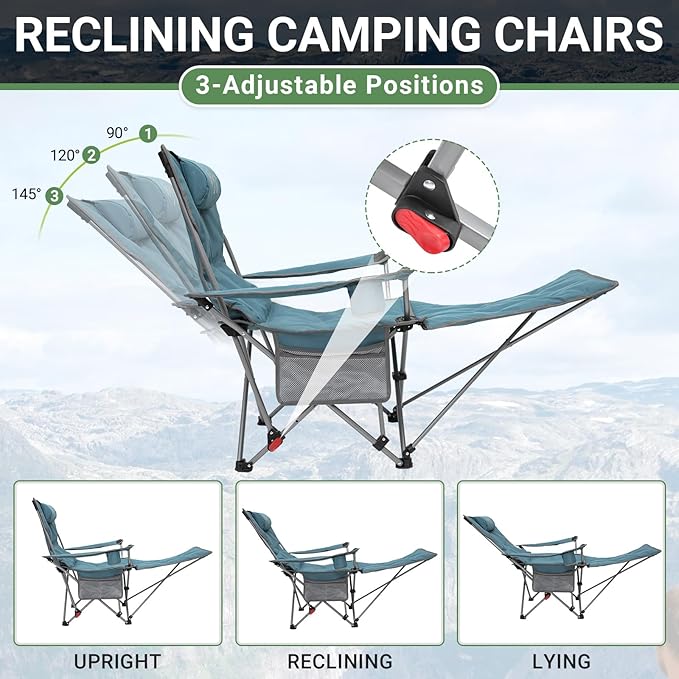 #WEJOY 2-in-1 Camping Chair Reclining Lightweight Folding Camping Chair with Adjustable Backrest &amp Footrest Camping Lounge Chair with Headrest Cup Holder Storage Bag for Beach Lawn Concert