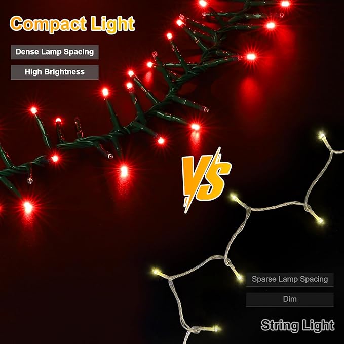 LAMPHOME 500 LED String Lights Outdoor 11 Modes Plug in Twinkle Fairy Lights for Bedroom 46ft 500LED Christmas Lights Cluster Lights Outdoor Waterproof Green-Red