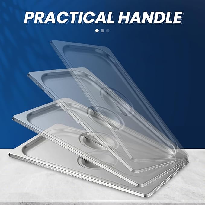 1/3 Size Slotted Steam Table Pan Cover with Handle 6-Pack Hotel Pan LidsAnti-Jam Food Pan Cover Catering Food Cover for Stainless Steel Metal Tray Set