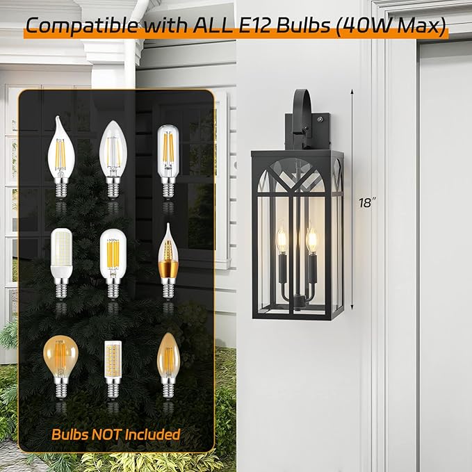 Dusk to Dawn Outdoor Wall Lighting 2 Packs 18 Large Exterior Matte Black Outdoor Sconce Lights Industrial Porch Wall Lantern Waterproof Modern Outdoor Light Lamp Fixture for Patio Entryway