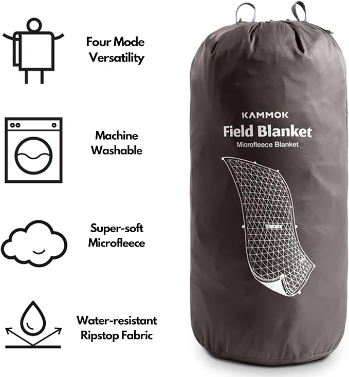 KAMMOK Field Blanket - Microfleece Water Resistant Portable Durable Indoor/Outdoor Camp Blanket (84 in × 50 in) - Granite Gray