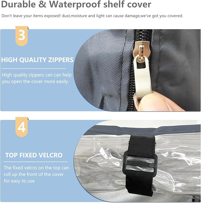 Waterproof Shelf Cover600D Heavy Duty Dustproof Storage Wire Rack CoversOutdoor Shelving Covers for Wire Shelves with Zipper 30''x14''x62''Clear Front.