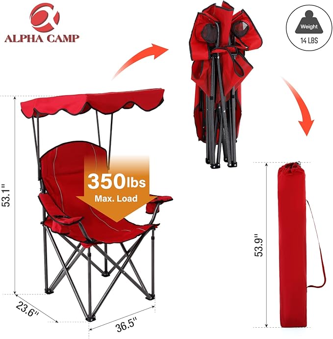 ALPHA CAMP Oversized Camping Chair with Shade Canopy Folding Lawn Chairs