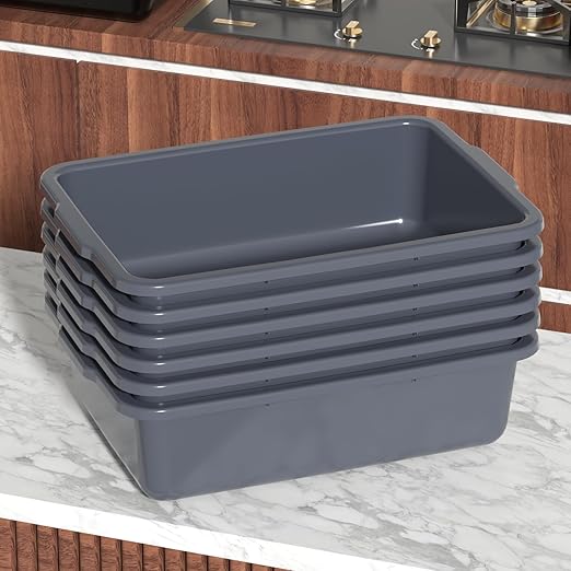 24 L Plastic Commercial Bus Boxes Wash Bus Tub Gray 6 Packs