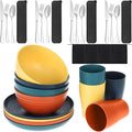 32-Piece Wheat Straw Dinnerware Set Unbreakable Portable Camping Mess Kit with Plates &amp Bowls Dishwasher &amp Microwave Safe for Family Picnics &amp Travel (Colorful)