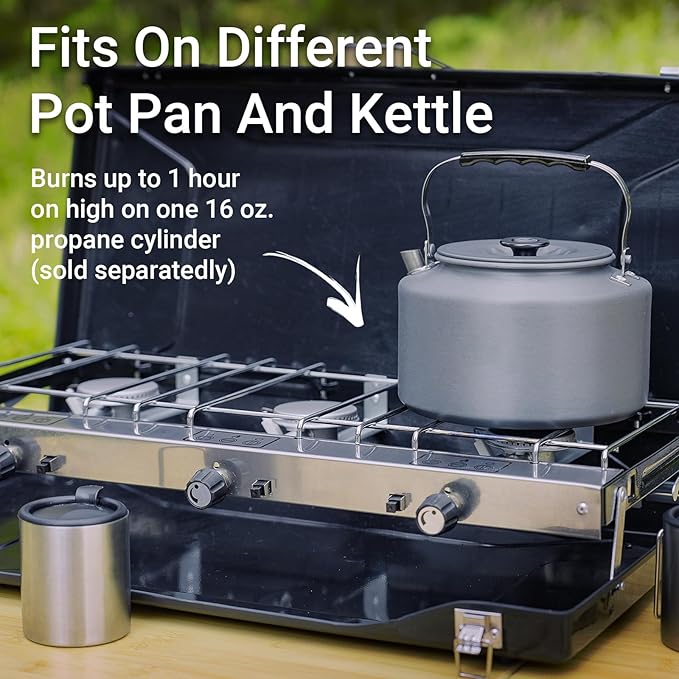 Camping Stove 3 Burner Propane Portable Camp Stove with Regulator Push-Button Instant Ignition Portable Camp Grill Adjustable Burners for Car Camping Outdoor Cooking (BLACK-19800 BTUs)