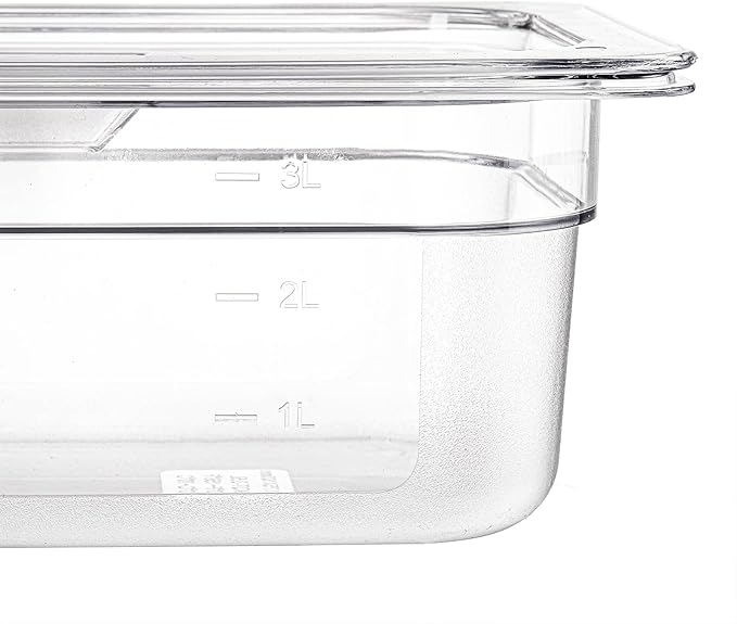 Bekith 6 Pack Plastic Clear Food Pans with Lids 1/3 Size 4 Inch Deep Stackable Commercial Polycarbonate Pans for Kitchen Restaurant Food Prep Freezer-Safe