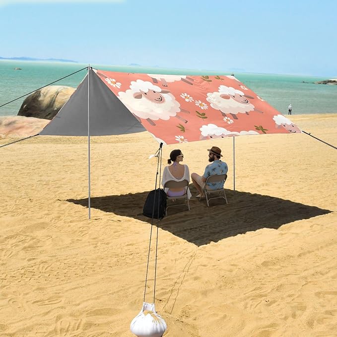 Sheep and Flower Camping Sun Shelter Beach Tent Portable Beach Sun Shade Outdoor Canopy for Camping Trips Fishing Picnic