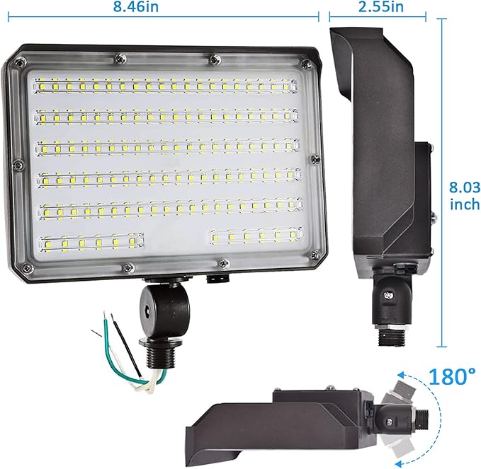 80W Outdoor LED Flood Light Dusk to Dawn 5000K 10400LM AC100-277V 800W HID EquivalentETL Listed IP65 Waterproof Knuckle Mount Floodlight with Plate for Yard Garage