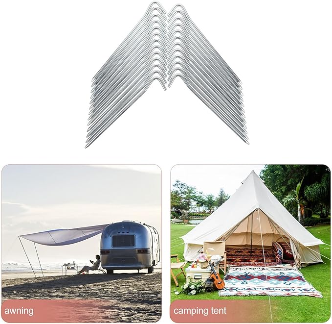 Angoily 25pcs Metal Tent Pegs Galvanized Iron Camping Stakes Outdoor Tent Nails for Ground Fixing Awning Rope Anchors Sturdy Garden Spike for Hiking and Shelter