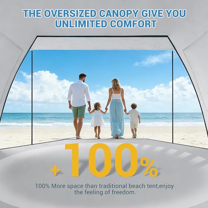 Elegear CumbreX™ Beach Tent Sun Shelter with Canopy 4-5 Person Pop Up Beach Tent Easy Setup UPF 50+ UV Protection Portable Lightweight Double Silver Coating Cabana Sun Shade Shelter - Silver