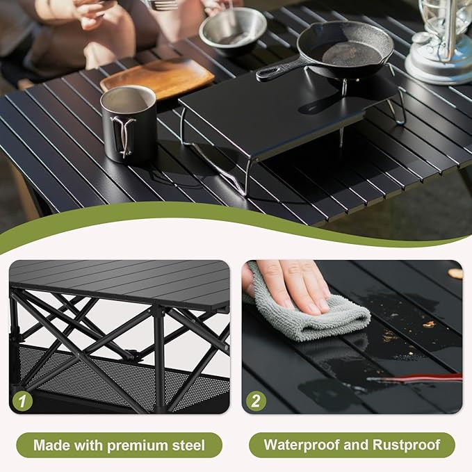 4FT Folding Camping TablePortable Roll-up Picnic Table with Carry Bag &amp Mesh StorageLightweight Camp Table for CampingPicnicBackyardPartyPatioBBQ