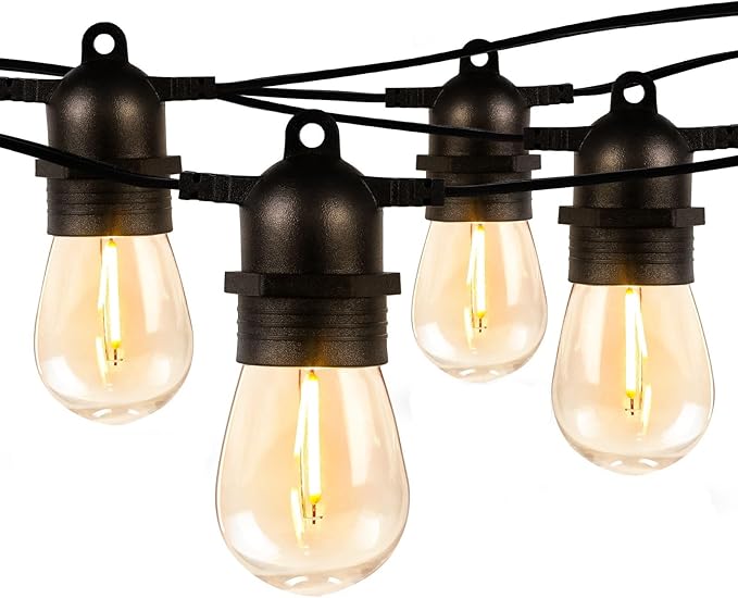 Lepro S14 Outdoor String Lights - 50ft with 15 Shatterproof LED Edison Bulbs Waterproof Bistro Lights for Deck Pergola Porch Garden Gazebo