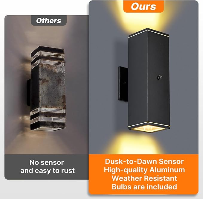 Outdoor Wall Lights 4 PacksModern Square Dusk to Dawn Outdoor Porch LightIntegrated LED Cylinder Up Down Lights Aluminum Waterproof Wall Lighting Exterior Light for Porch Patio Garage