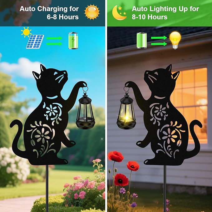 Solar Cat Hanging Lantern Outdoor 2 Pack Black Cat Solar Lights Cat Lover Gifts for Women Mom Grandma BirthdayMother's DayWaterproof Garden Ornaments Decor Outside BackyardPatioPathway