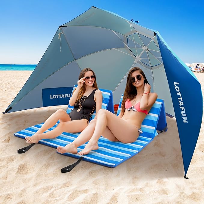 Beach Shelter Umbrella Premiere UPF 50+ Umbrella Shelter for Sun and Rain Protection for Adult (10-FootBlue Stripe)