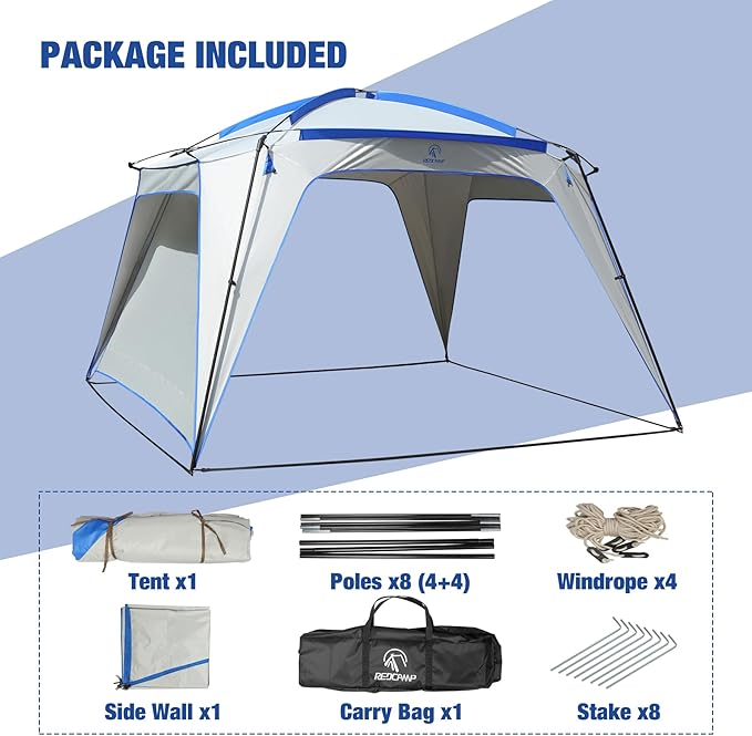 REDCAMP 6-8 Person Beach Canopy Tent with Side Wall 10ft Cabana Beach Tent with Ground Pegs and Carry Bag Sun Shelter Rainproof Waterproof for Camping Backyard Fishing Parties Picnics