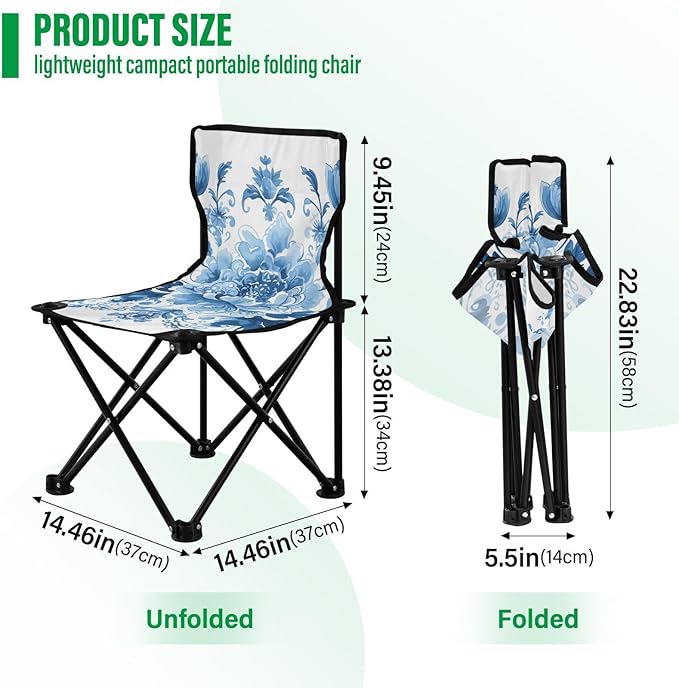 Flowers Blue Portable Camping Chairs Folding Chair - Durable Oxford Fabric Lightweight Iron Frame Easy Fold Design - Ideal for Outdoor Activities Camping Fishing and Travel